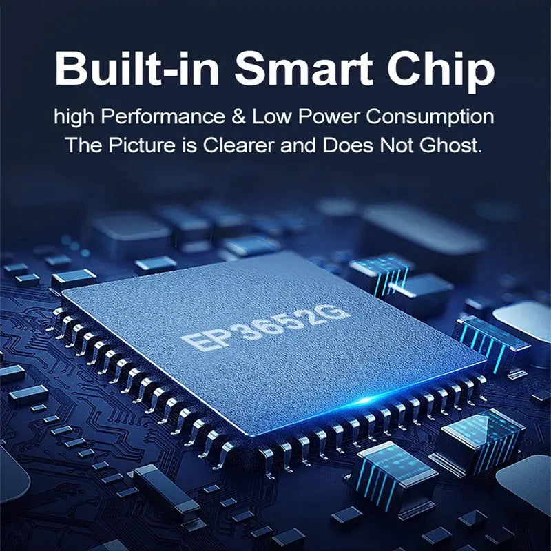 Close-up of a smart chip with 'EP3652G' on a circuit board, highlighting high performance and low power consumption.