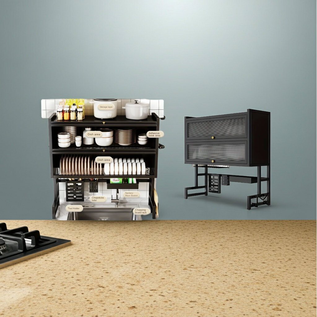 2-3 Tier Adjustable Metal Spice Rack & Knife Storage