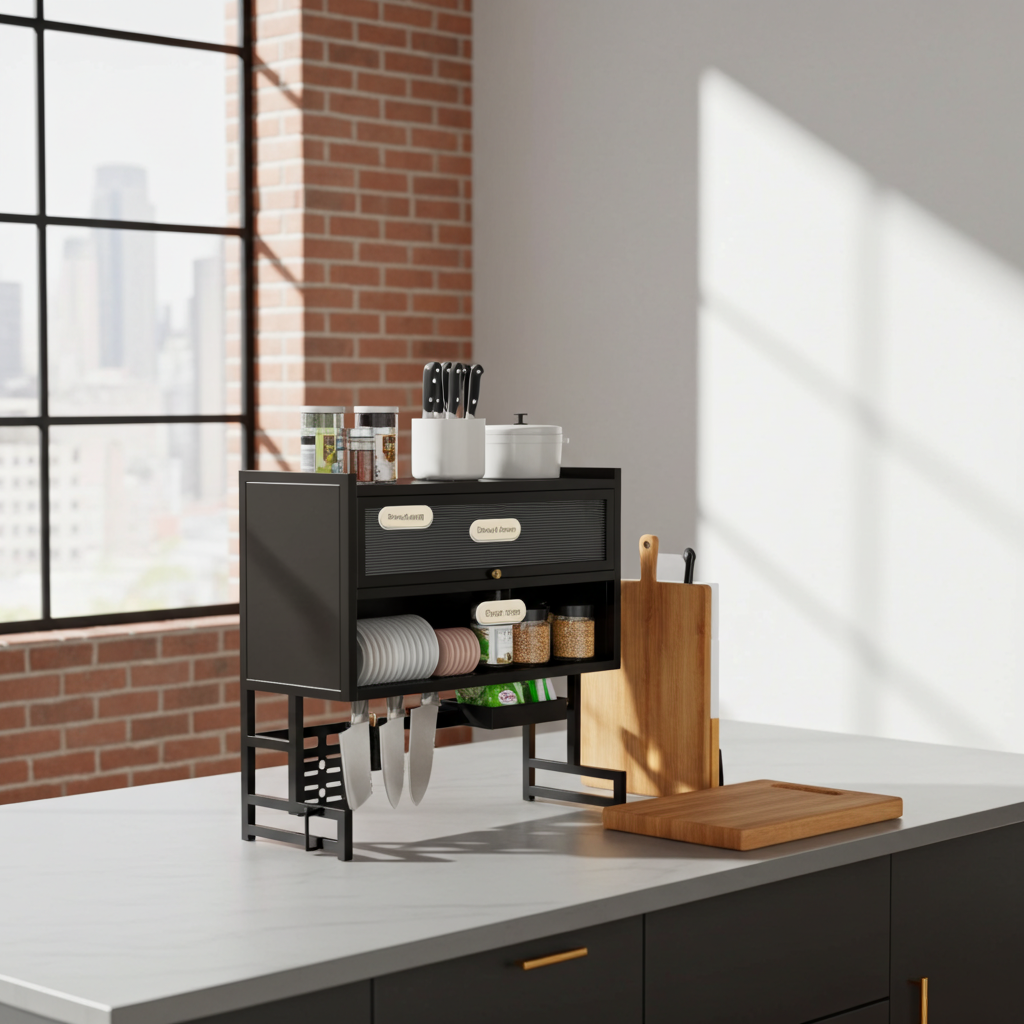2-3 Tier Adjustable Metal Spice Rack & Knife Storage