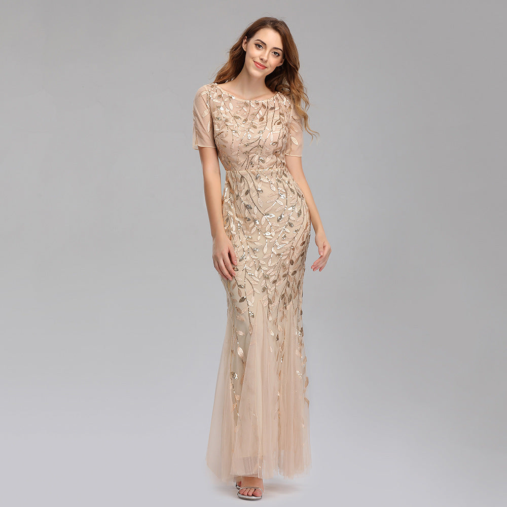 Women's golden sequin evening dress - glamorous maxi gown for special occasions