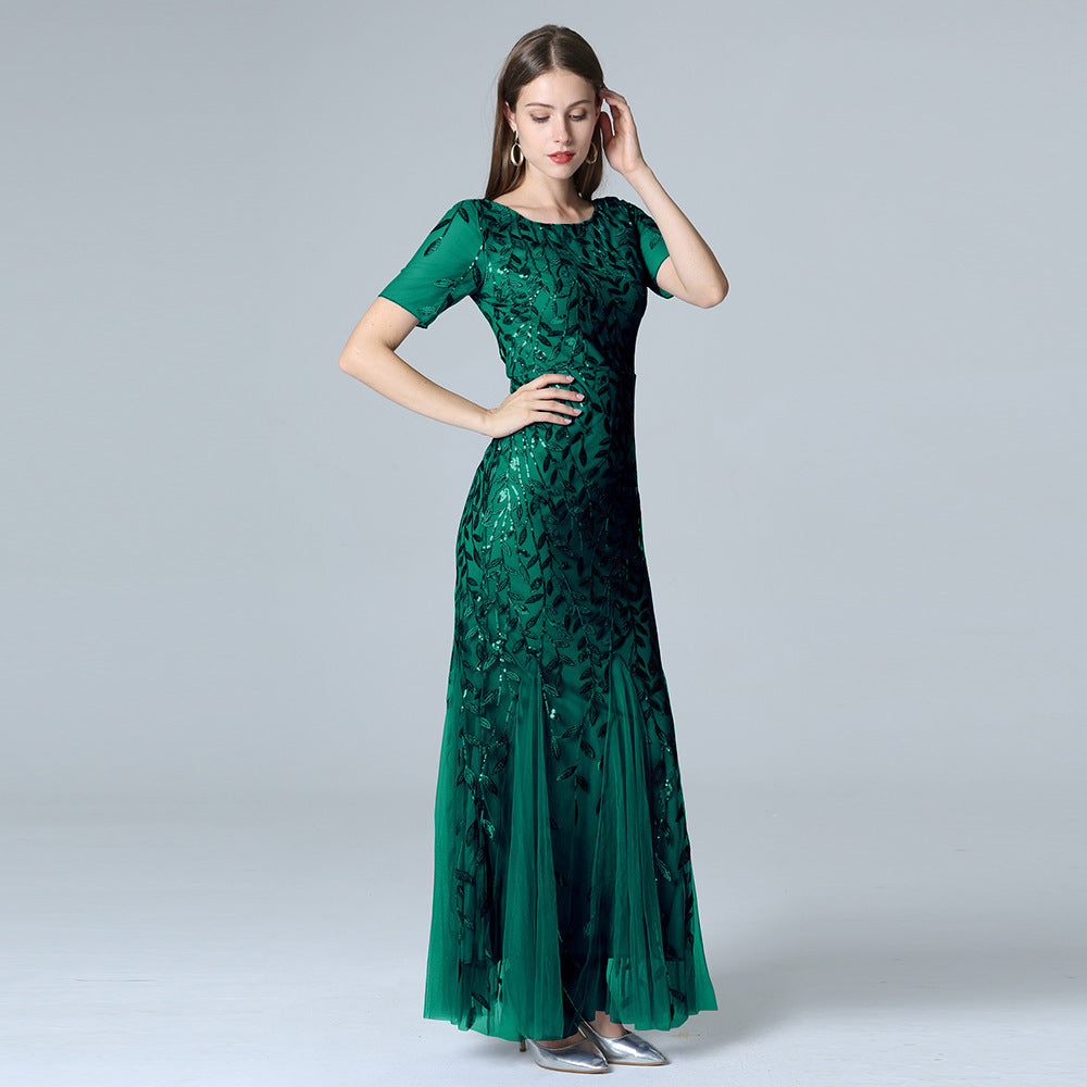 Women's sequin evening dress full length view - available in multiple colours